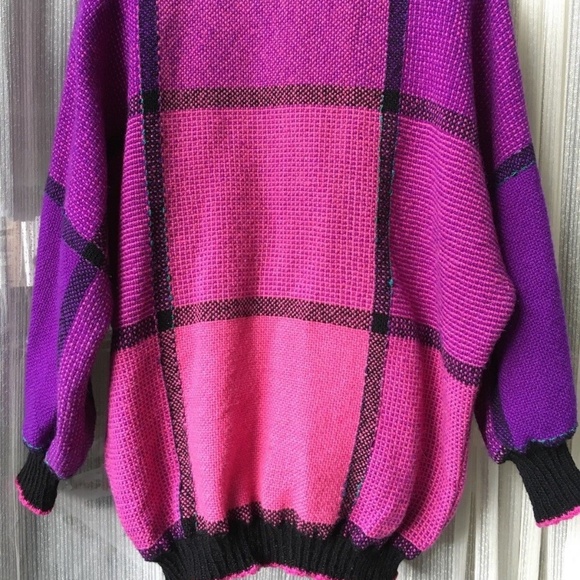 WOVEN WOOLIES Sweater Hand Woven Pullover 100% Wool Pink Purple Wendy Vecchi - Picture 4 of 5